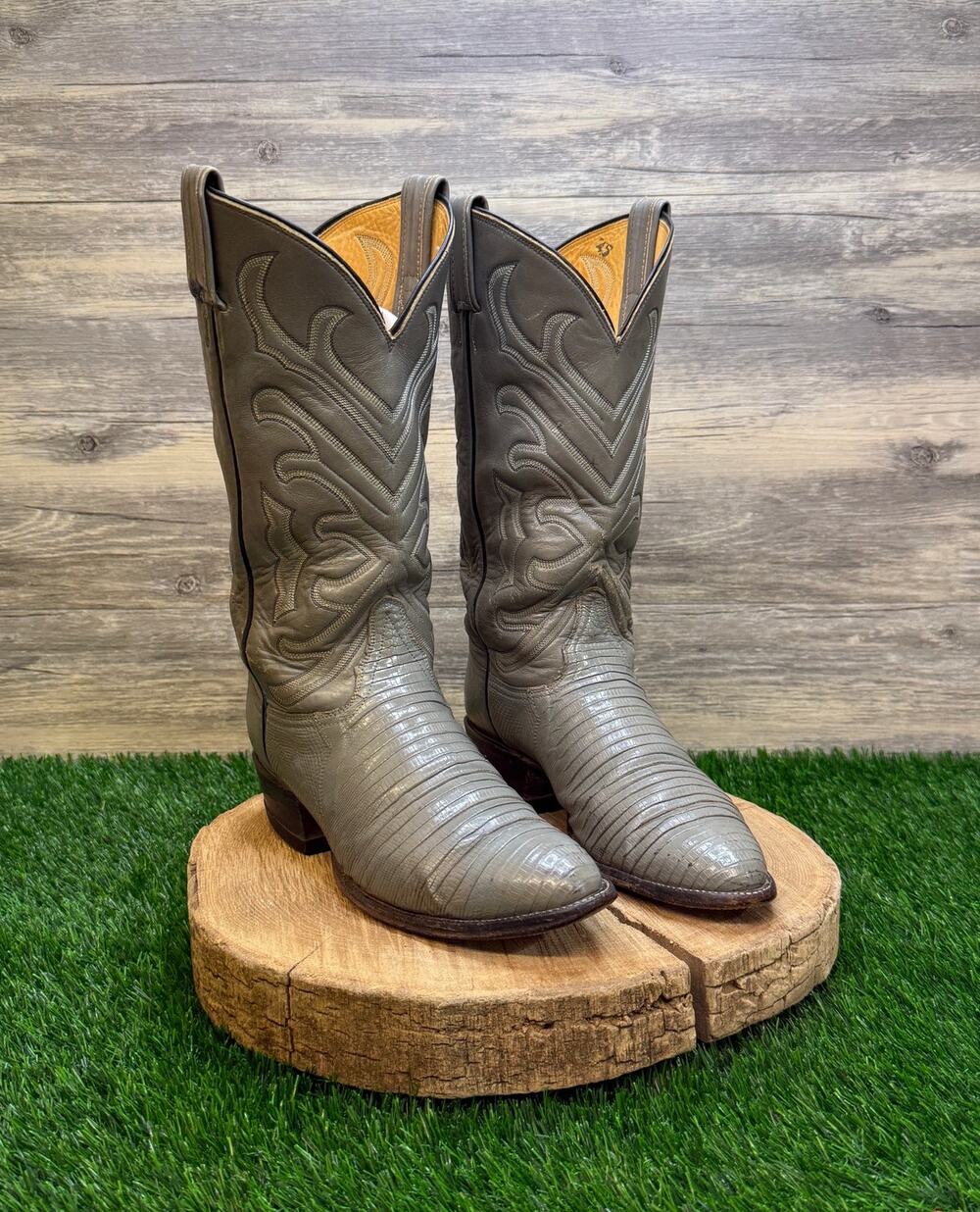 Tony Lama Men - Size 7.5D - Vintage Gray Lizard Cowboy Boots Style 8117